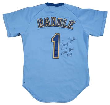 1981 Lenny Randle Game Used & Signed Seattle Mariners Road Jersey (MEARS A9 & Beckett)